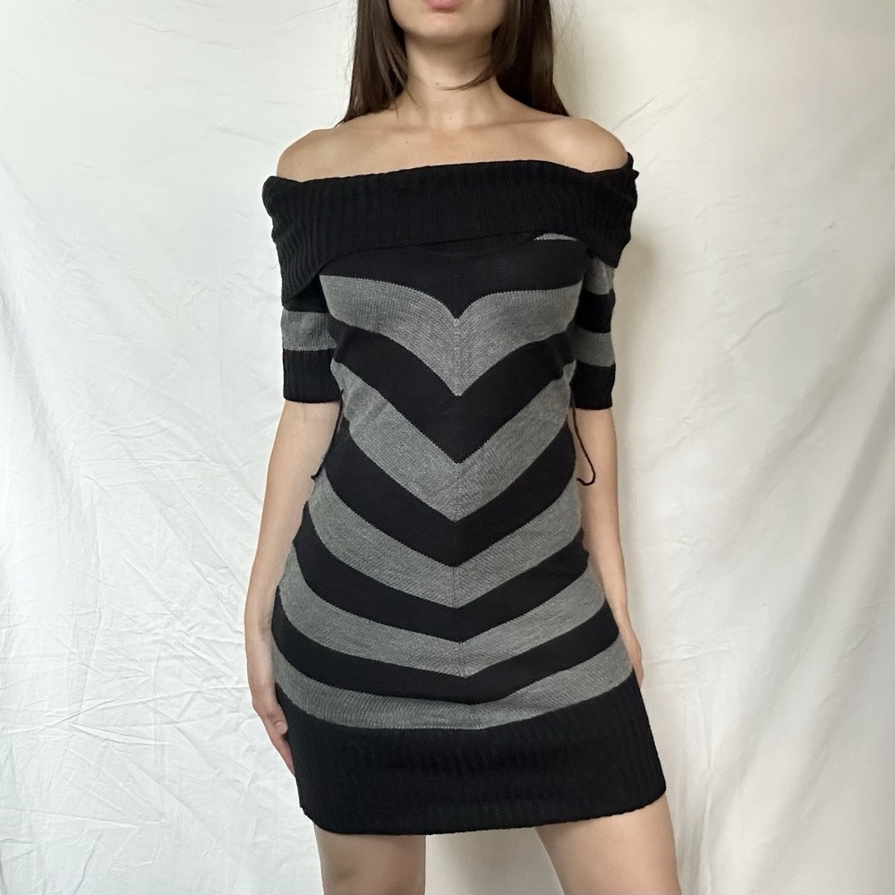 2000s Striped Chevron Sweater Dress Y2K Indie Grunge